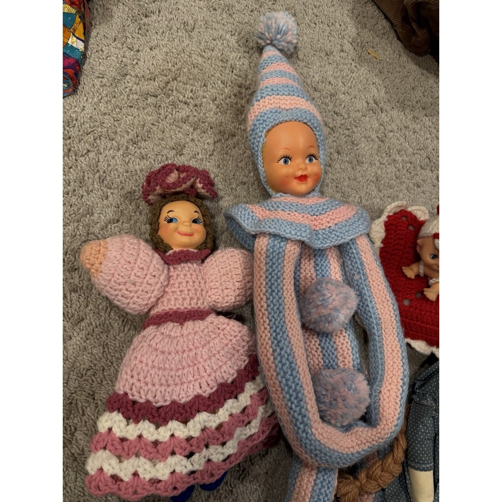 Vintage Rubber Face‎ Dolls Handmade Crocheted Baby Pillow  Cottagecore Whimsy - Picture 2 of 7